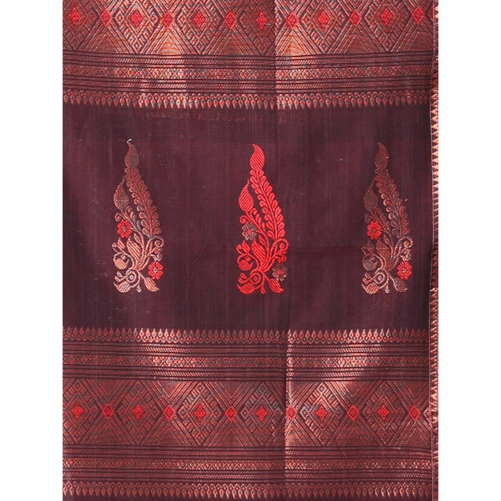 CHARUKRITI Brown Cotton Handspun Soft Saree Zari Border with Unstitched Blouse