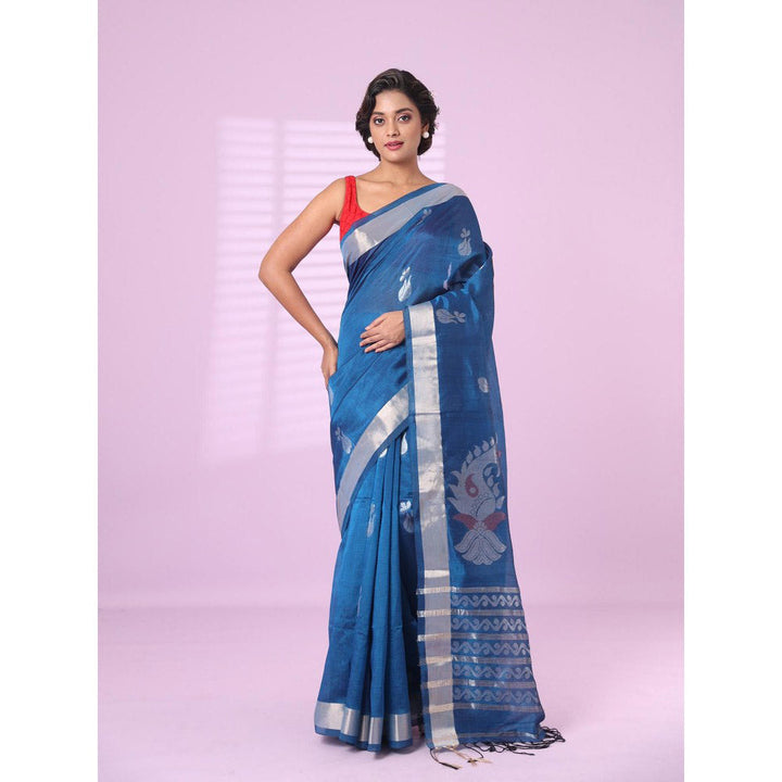 CHARUKRITI Sapphire Blue Silk Matka Soft Saree Nakshi Motifs with Unstitched Blouse