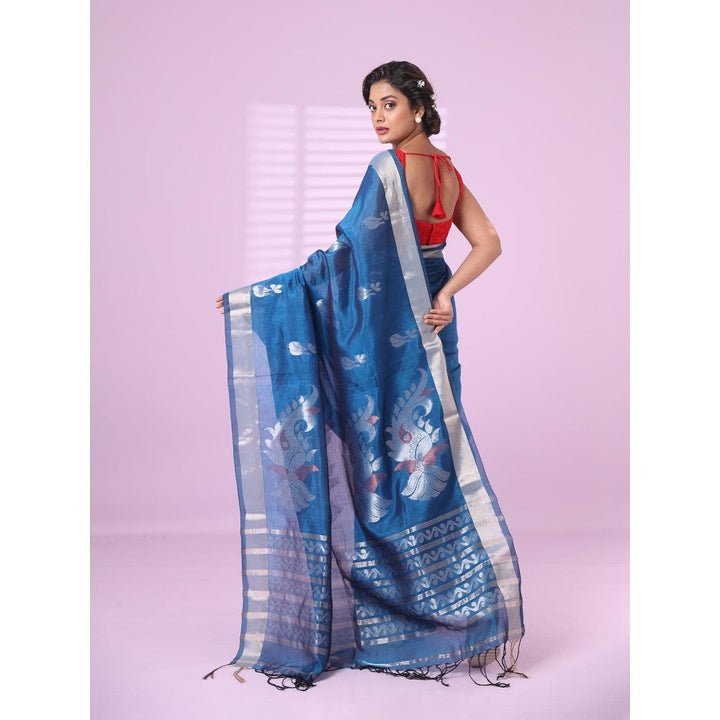 CHARUKRITI Sapphire Blue Silk Matka Soft Saree Nakshi Motifs with Unstitched Blouse