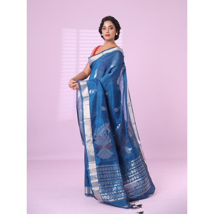 CHARUKRITI Sapphire Blue Silk Matka Soft Saree Nakshi Motifs with Unstitched Blouse