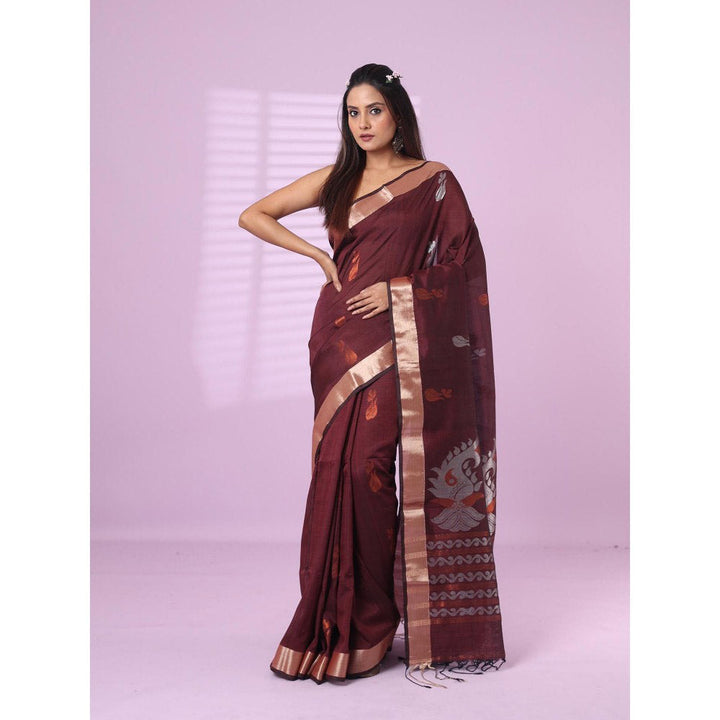 CHARUKRITI Brown Silk Matka Soft Saree Nakshi Motifs with Unstitched Blouse