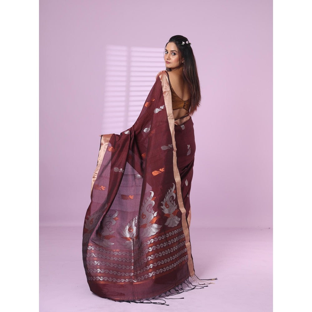 CHARUKRITI Brown Silk Matka Soft Saree Nakshi Motifs with Unstitched Blouse