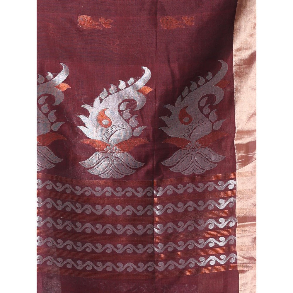 CHARUKRITI Brown Silk Matka Soft Saree Nakshi Motifs with Unstitched Blouse