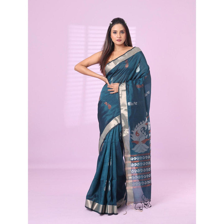 CHARUKRITI Teal Silk Matka Soft Saree Nakshi Motifs with Unstitched Blouse