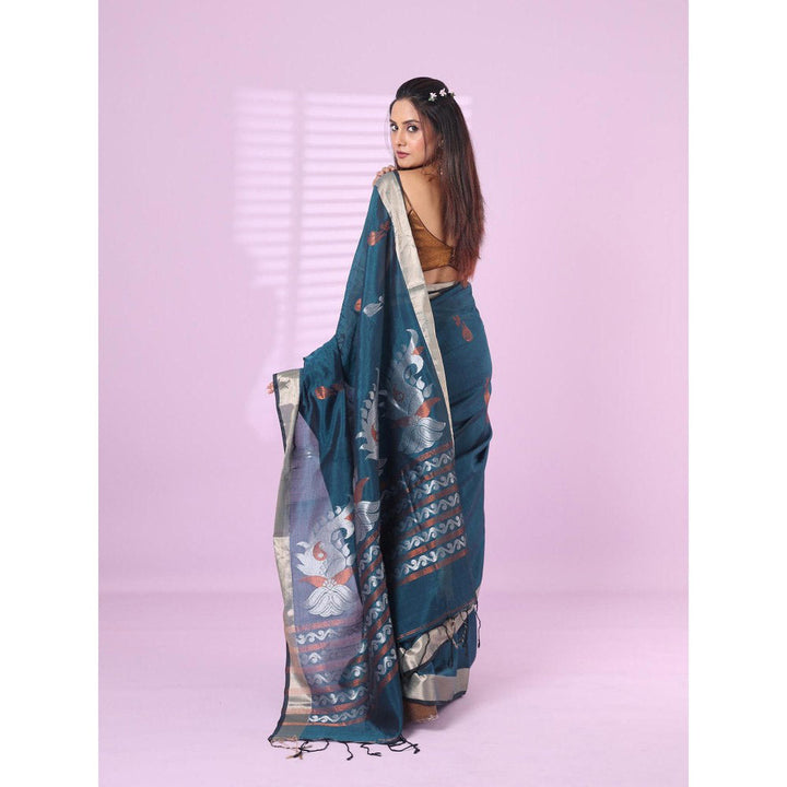 CHARUKRITI Teal Silk Matka Soft Saree Nakshi Motifs with Unstitched Blouse