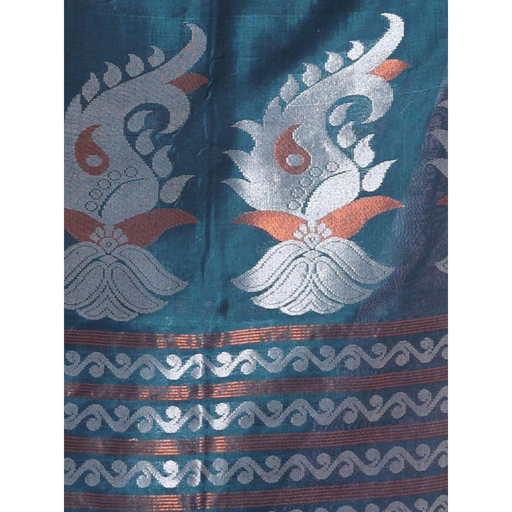 CHARUKRITI Teal Silk Matka Soft Saree Nakshi Motifs with Unstitched Blouse