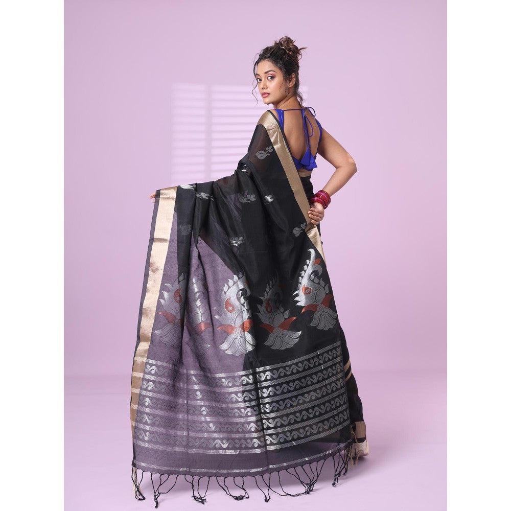 CHARUKRITI Black Silk Matka Soft Saree Nakshi Motifs with Unstitched Blouse