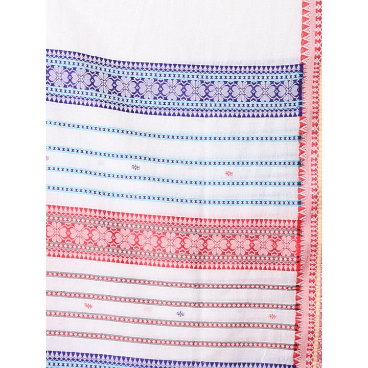 CHARUKRITI White Cotton Handspun Soft Saree Texture Border with Unstitched Blouse