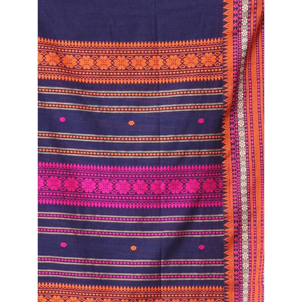 CHARUKRITI Blue Cotton Handspun Soft Saree Texture Border with Unstitched Blouse