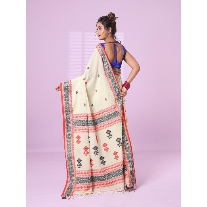 CHARUKRITI Ecru Cotton Handspun Soft Saree with Unstitched Blouse