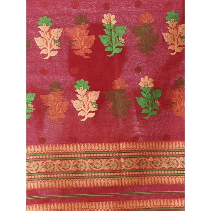 CHARUKRITI Maroon Muslin Saree Floral Designs with Unstitched Blouse