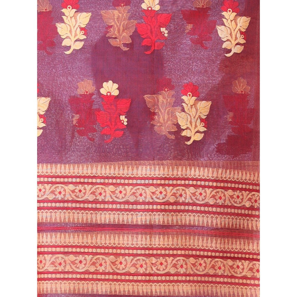 CHARUKRITI Maroon Muslin Saree Floral Designs with Unstitched Blouse