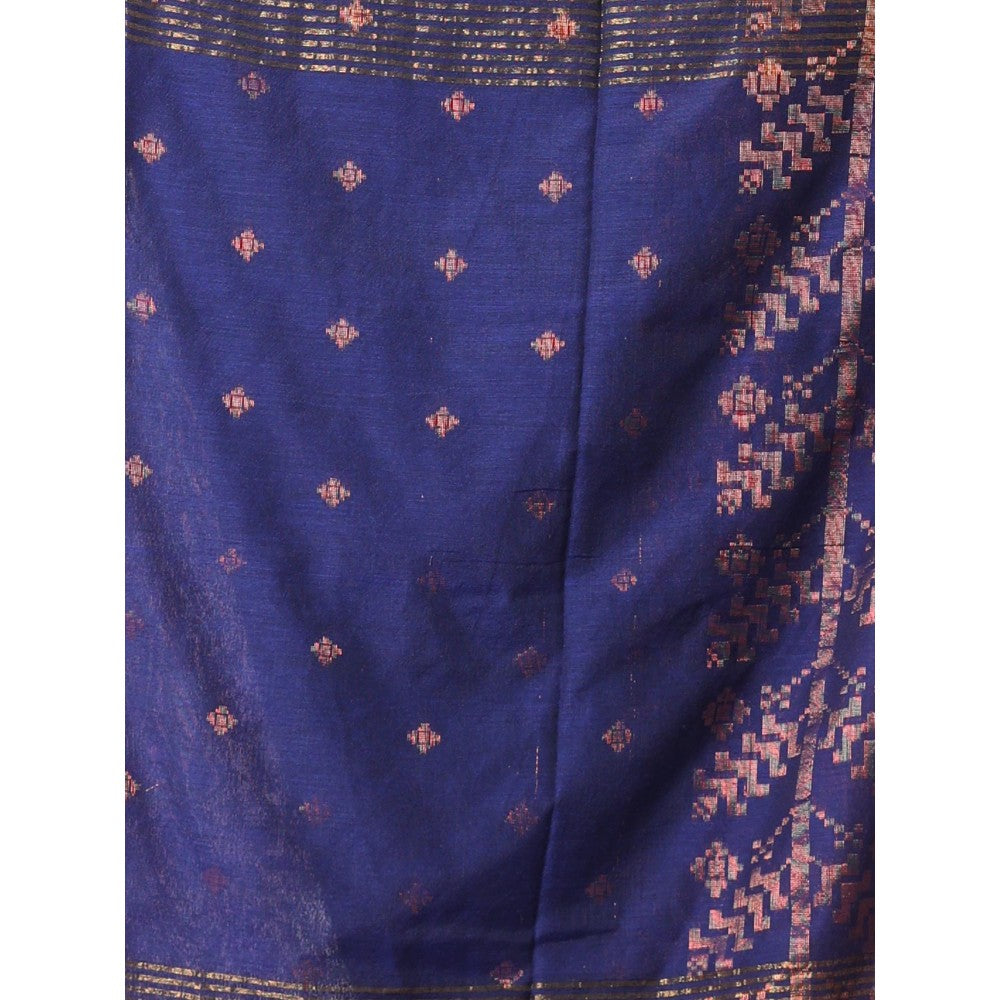 CHARUKRITI Blue Cotton Handspun Soft Saree Zari Woven with Unstitched Blouse