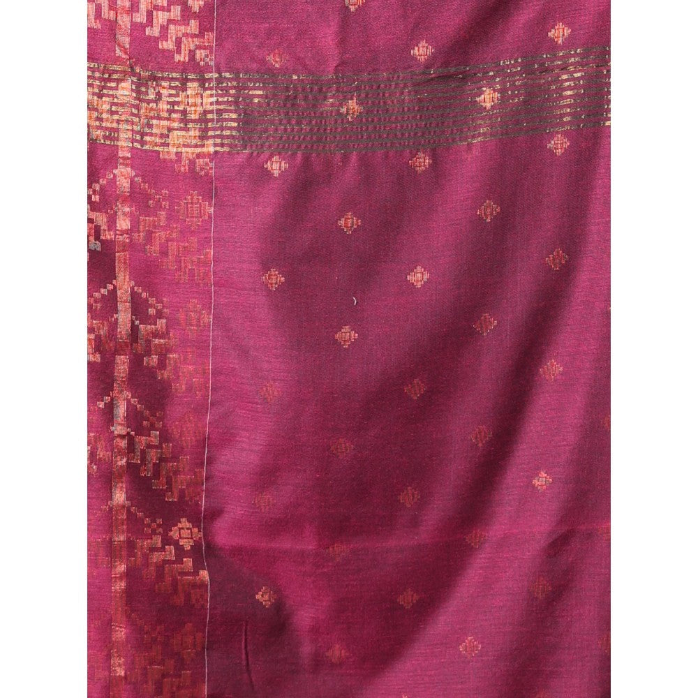 CHARUKRITI Magenta Cotton Handspun Soft Saree Zari Woven with Unstitched Blouse