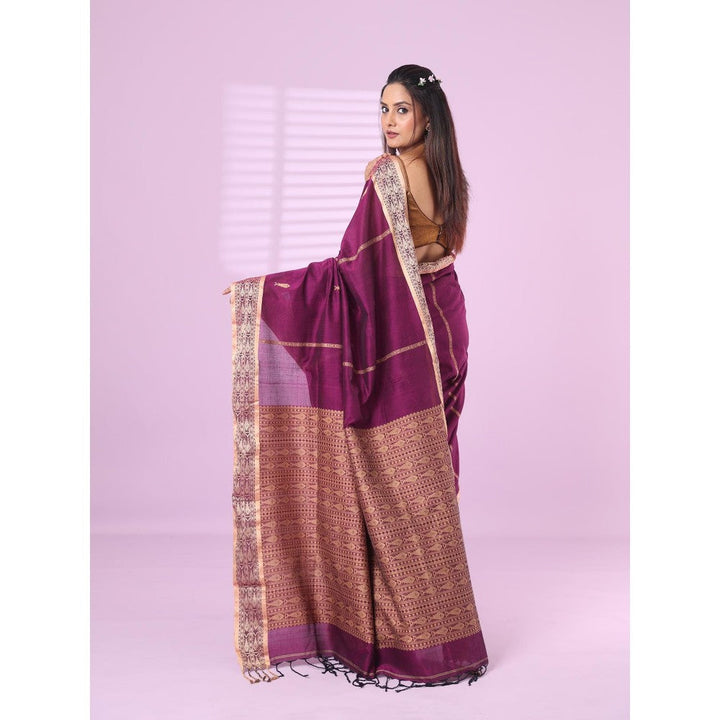 CHARUKRITI Purple Cotton Handspun Soft Saree Woven Fish Pattern with Unstitched Blouse