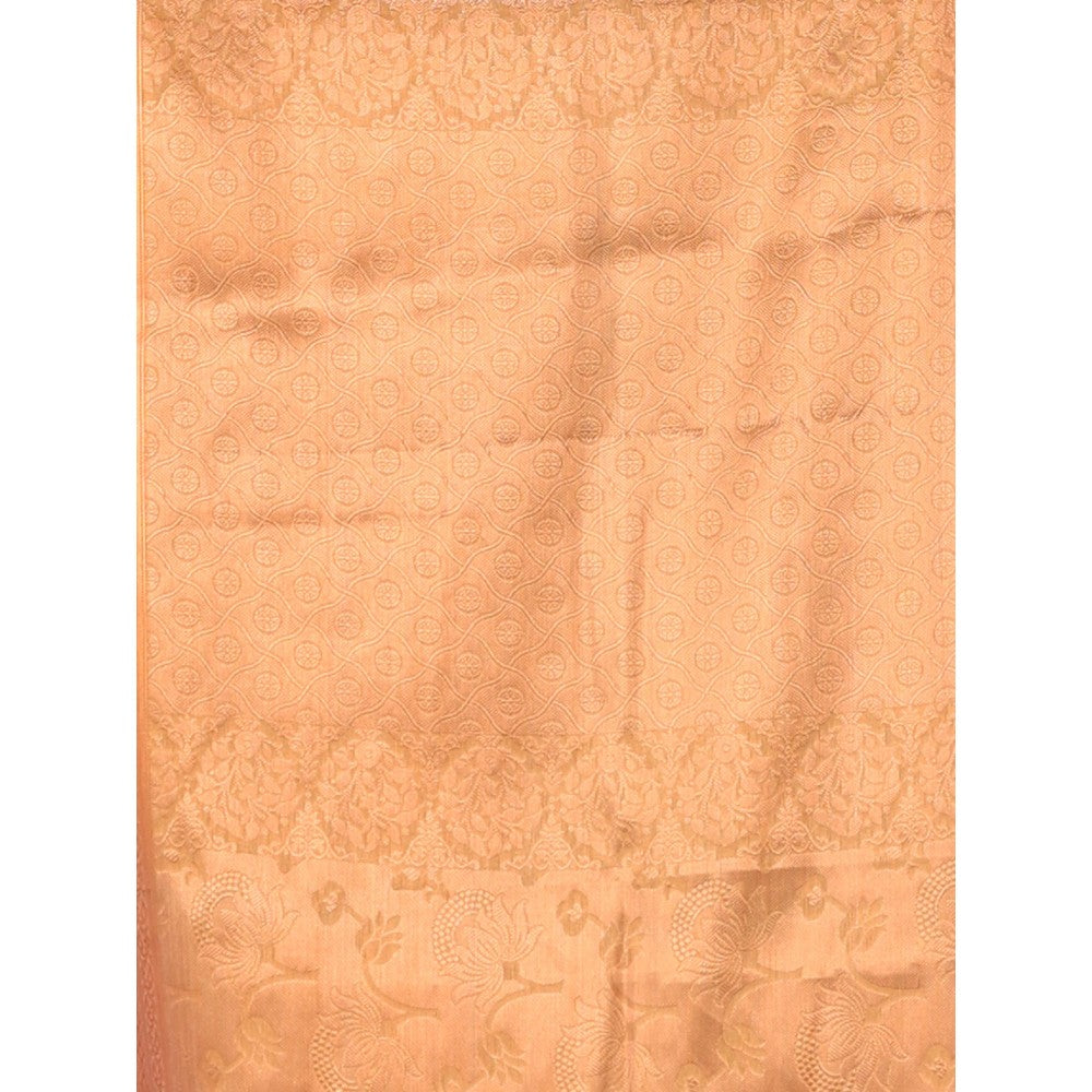 CHARUKRITI All Over Zari Weaving Beige Brocade Silk Soft Saree with Unstitched Blouse