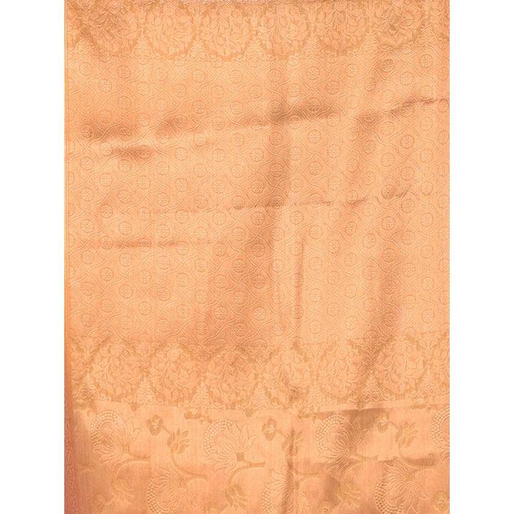 CHARUKRITI All Over Zari Weaving Beige Brocade Silk Soft Saree with Unstitched Blouse