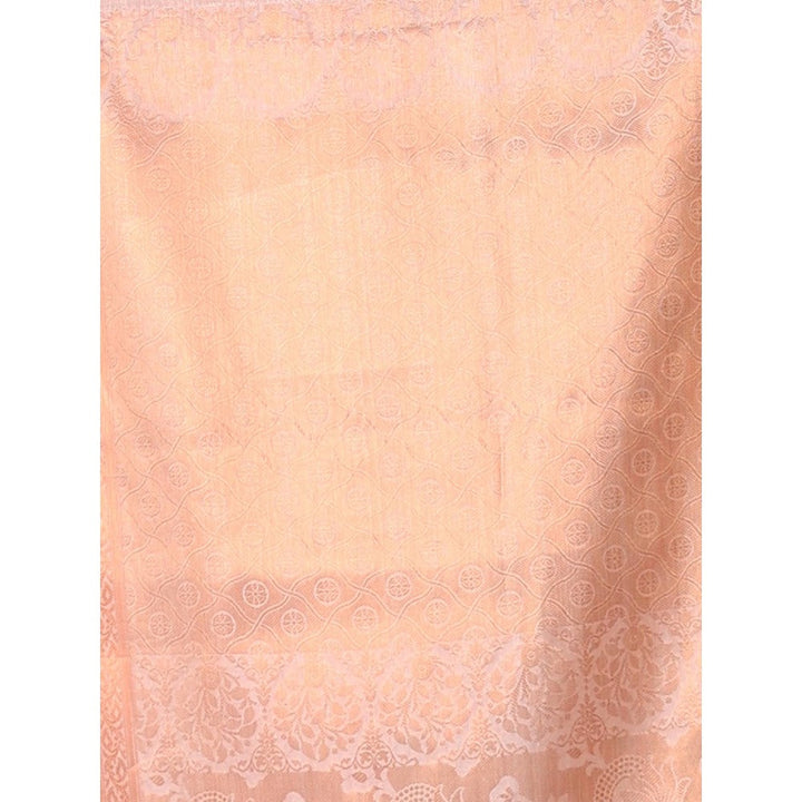 CHARUKRITI All Over Zari Weaving Off White Brocade Silk Soft Saree with Unstitched Blouse