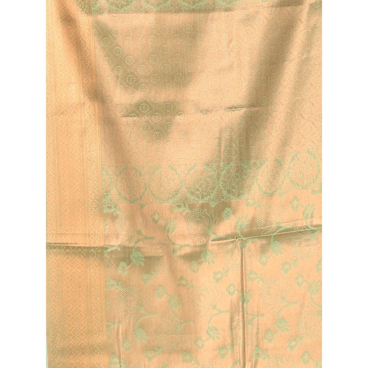 CHARUKRITI All Over Zari Weaving Light Green Brocade Silk Soft Saree with Unstitched Blouse