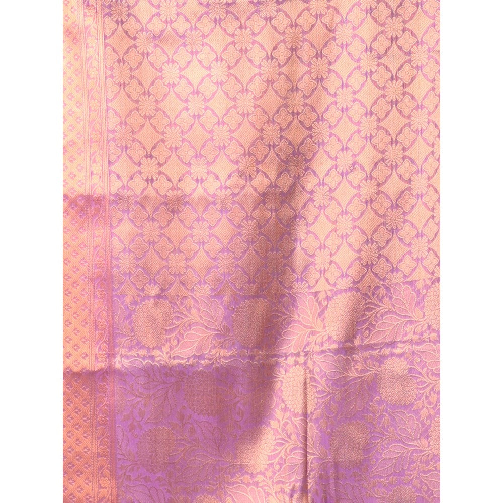 CHARUKRITI All Over Zari Weaving Violet Brocade Silk Soft Saree with Unstitched Blouse