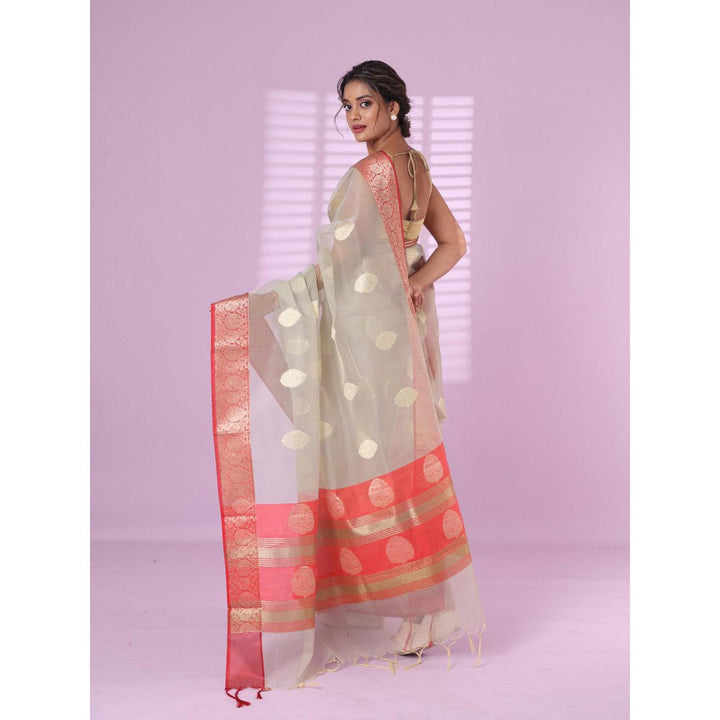 CHARUKRITI Grey Organza Saree Zari Weave Border with Unstitched Blouse