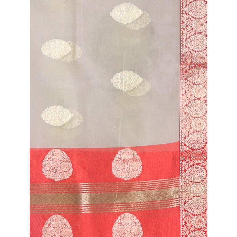 CHARUKRITI Grey Organza Saree Zari Weave Border with Unstitched Blouse