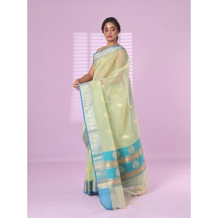 CHARUKRITI Light Green Organza Saree Zari Weave Border with Unstitched Blouse