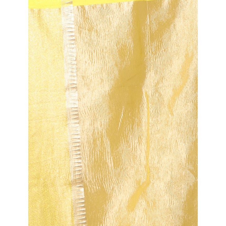 CHARUKRITI Yellow Crush Tissue Saree Zari Border with Unstitched Blouse