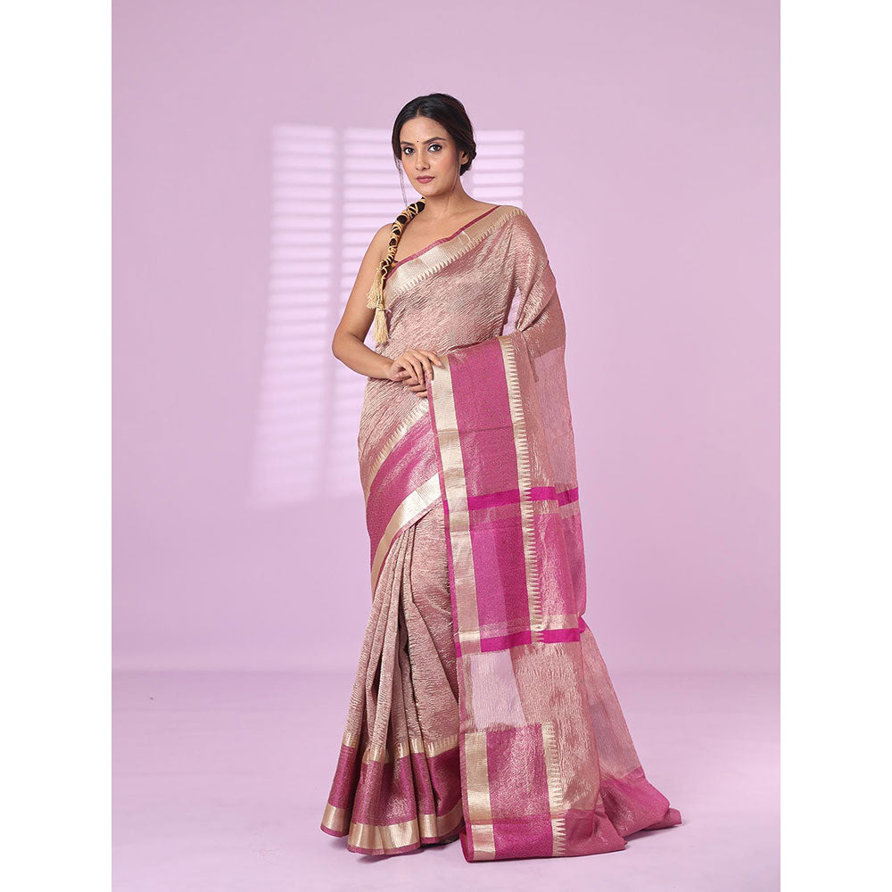 CHARUKRITI Purple Crush Tissue Saree Zari Border with Unstitched Blouse