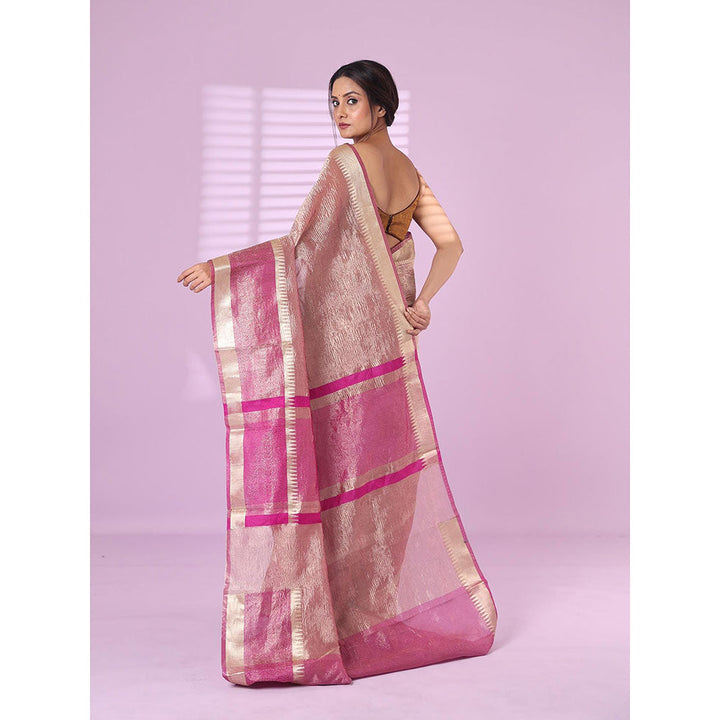 CHARUKRITI Purple Crush Tissue Saree Zari Border with Unstitched Blouse