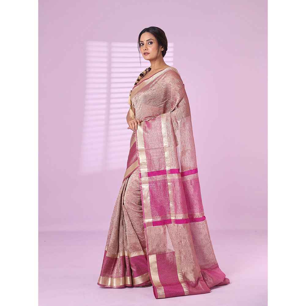 CHARUKRITI Purple Crush Tissue Saree Zari Border with Unstitched Blouse