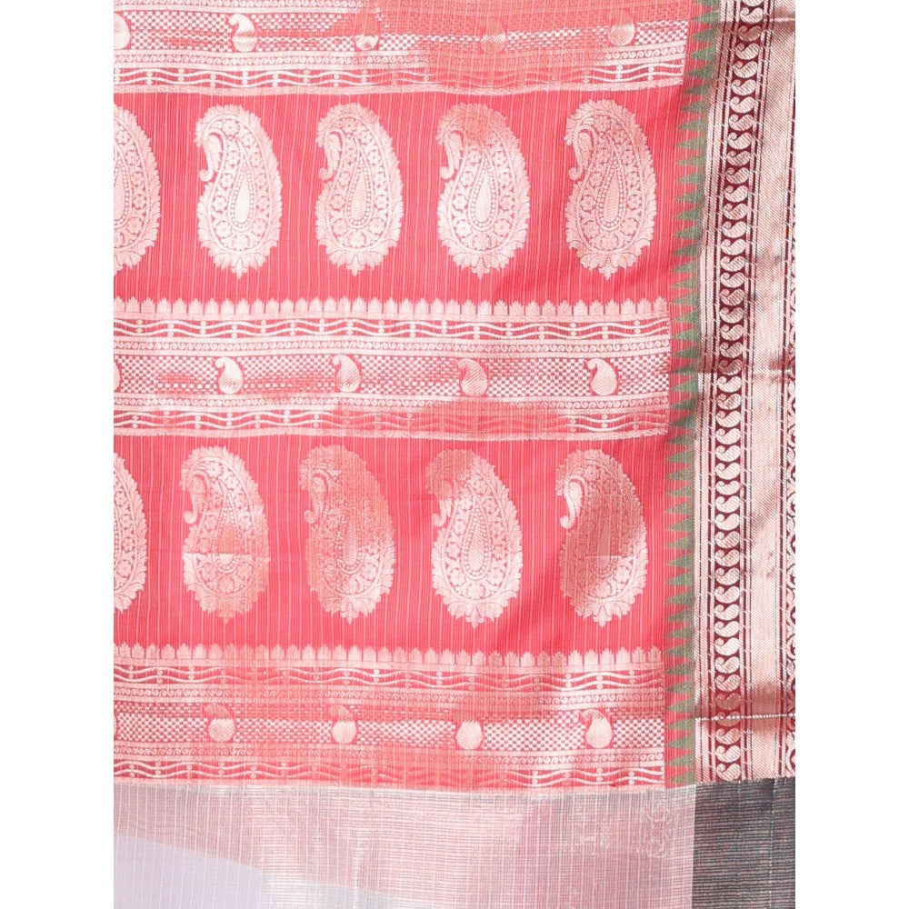 CHARUKRITI Silver Tissue Checkbox Pattern Saree Ganga Jamuna Zari Border with Unstitched Blouse