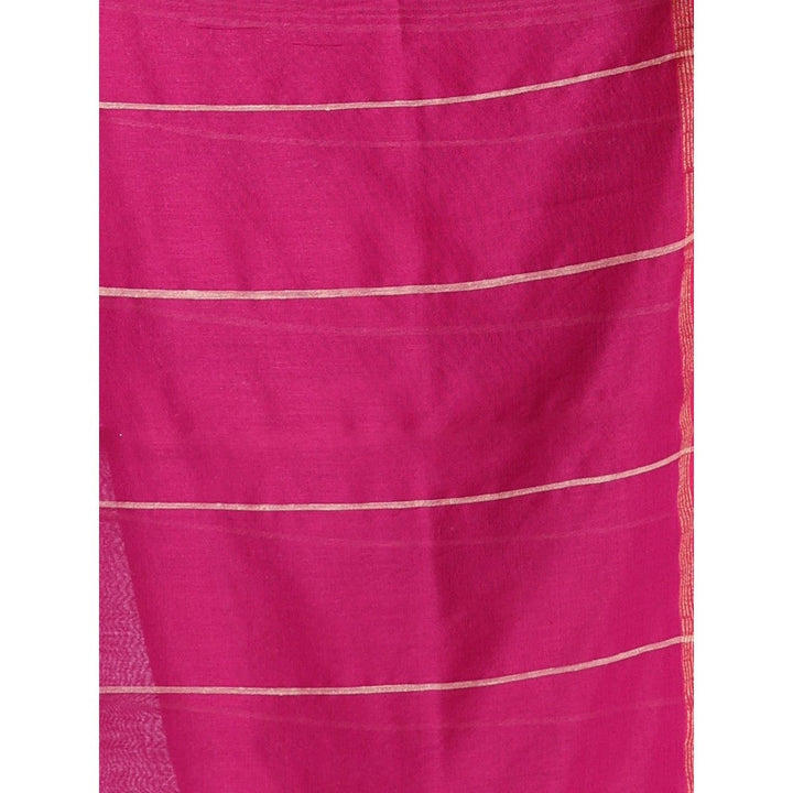 CHARUKRITI Pink Cotton Soft Saree Zari Stripe Border with Unstitched Blouse