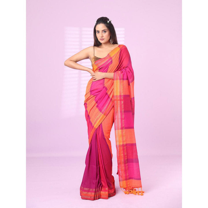 CHARUKRITI Multicolour Cotton Soft Saree Zari Stripe Border with Unstitched Blouse