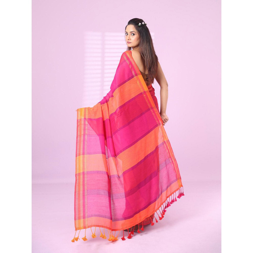 CHARUKRITI Multicolour Cotton Soft Saree Zari Stripe Border with Unstitched Blouse