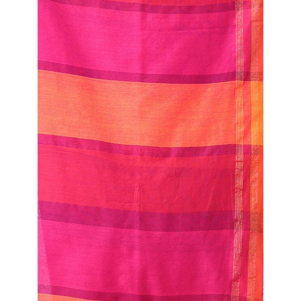 CHARUKRITI Multicolour Cotton Soft Saree Zari Stripe Border with Unstitched Blouse