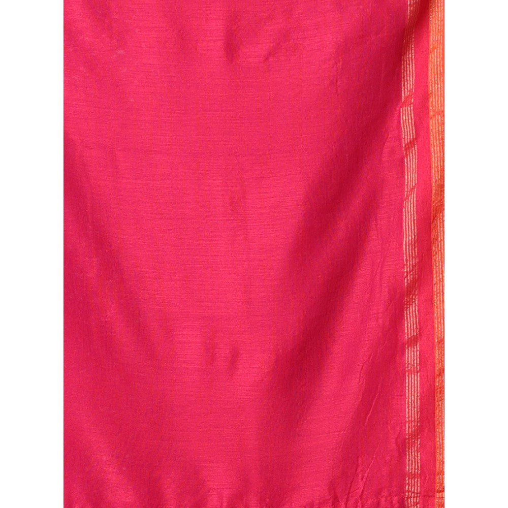 CHARUKRITI Pink Cotton Soft Saree Zari Stripe Border with Unstitched Blouse