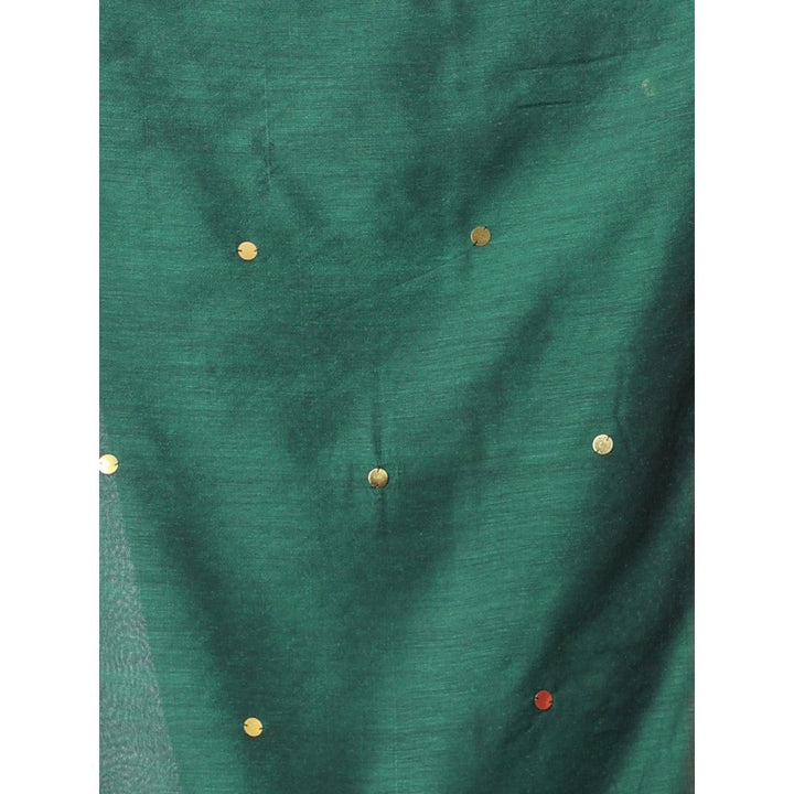 CHARUKRITI Green Cotton Sequence Work Soft Saree Contrast Border with Unstitched Blouse