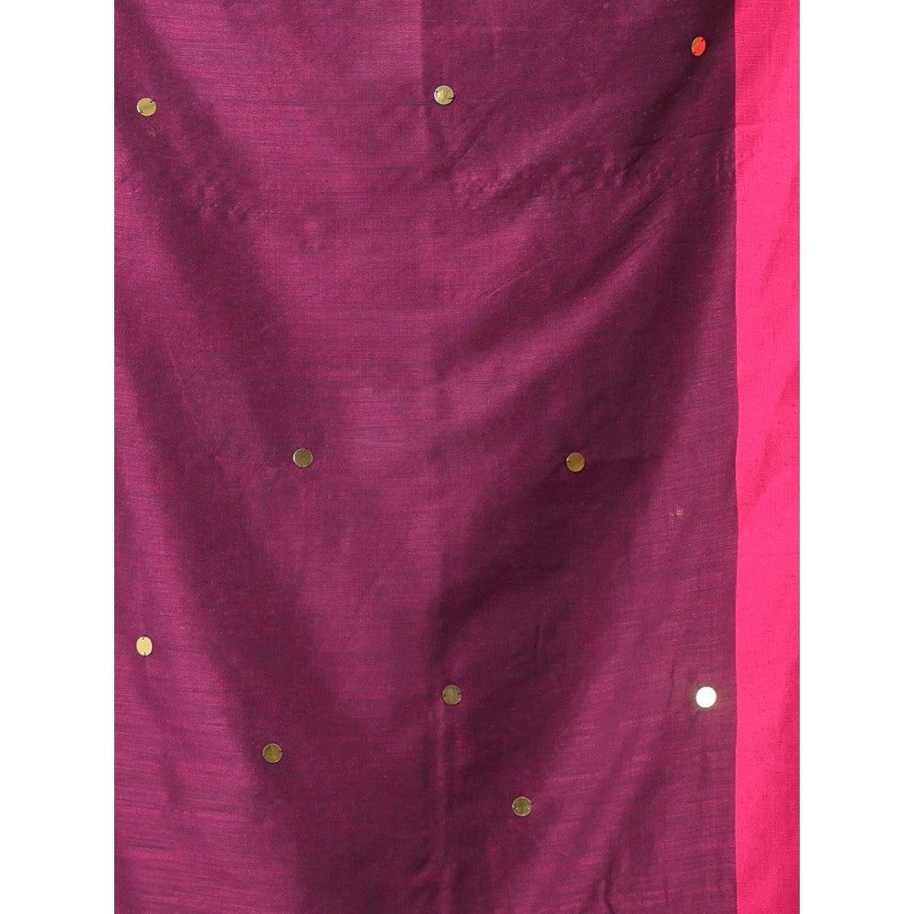 CHARUKRITI Purple Cotton Sequence Work Soft Saree Contrast Border with Unstitched Blouse