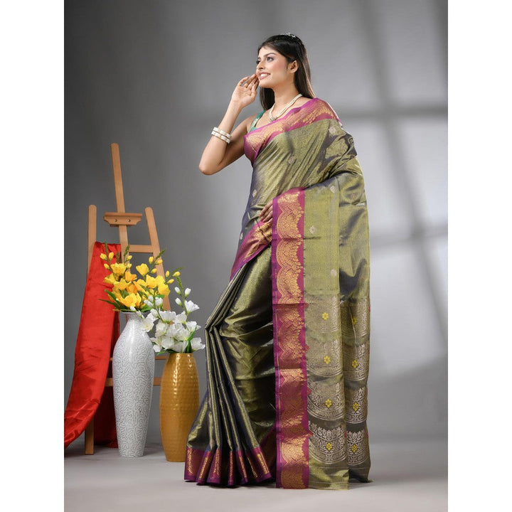 CHARUKRITI Copper Texture Motifs Tissue Silk Zari Border Saree with Unstitched Blouse