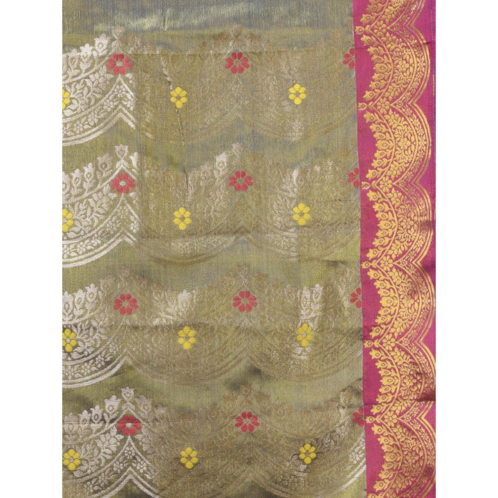 CHARUKRITI Copper Texture Motifs Tissue Silk Zari Border Saree with Unstitched Blouse