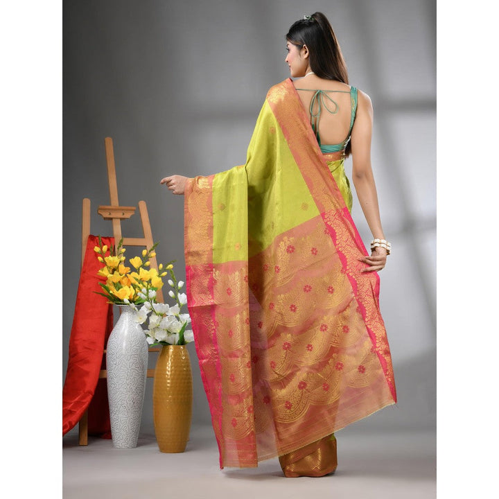 CHARUKRITI Light Green Texture Motifs Tissue Silk Zari Border Saree with Unstitched Blouse