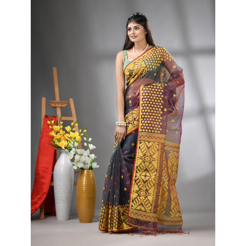 CHARUKRITI Grey Dual-Tone Muslin Soft Jamdani Design Saree with Unstitched Blouse