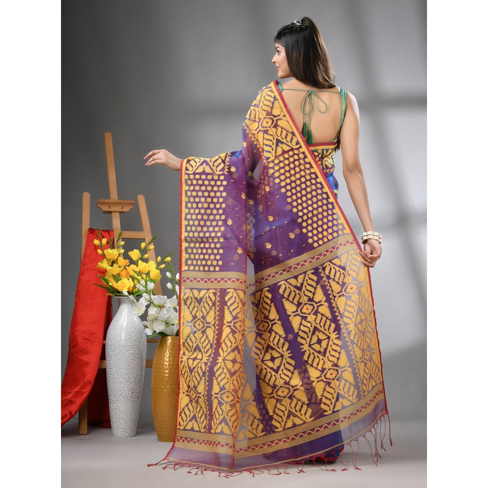 CHARUKRITI Purple Dual-Tone Muslin Soft Jamdani Design Saree with Unstitched Blouse