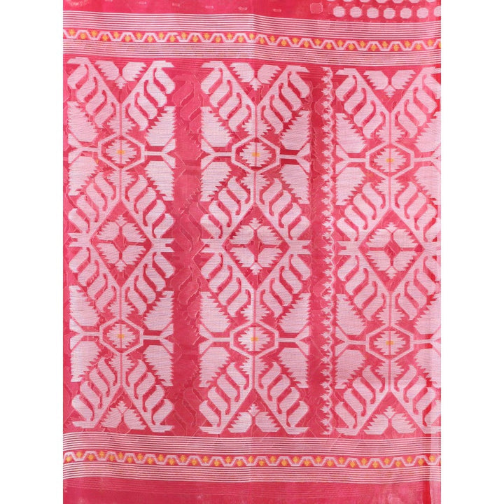 CHARUKRITI Hot Pink Muslin Soft Jamdani Design Saree with Unstitched Blouse