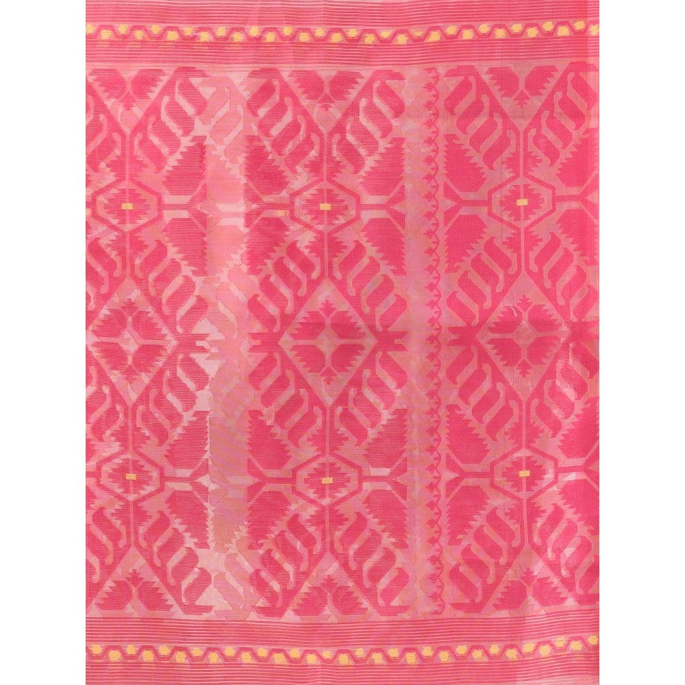 CHARUKRITI Peach Muslin Soft Jamdani Design Saree with Unstitched Blouse