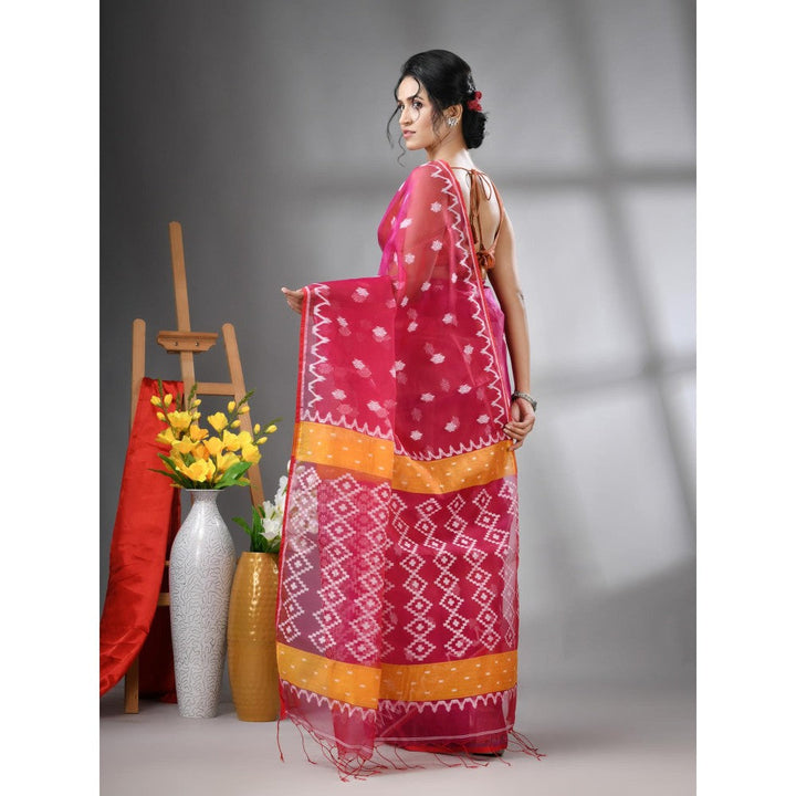 CHARUKRITI Magenta Muslin Soft Jamdani Design Saree with Unstitched Blouse