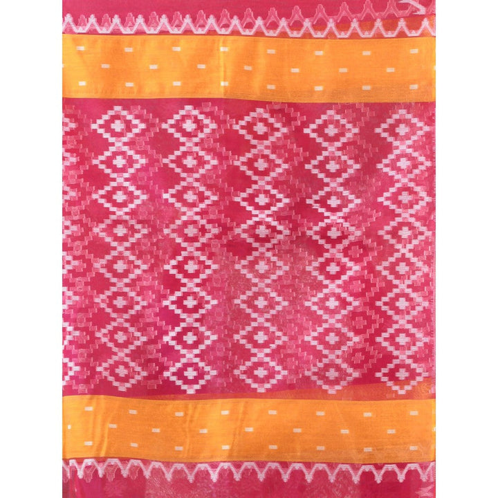 CHARUKRITI Magenta Muslin Soft Jamdani Design Saree with Unstitched Blouse