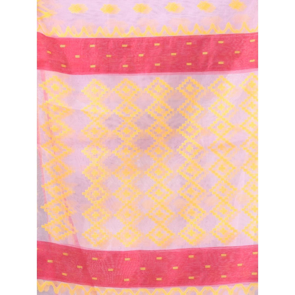 CHARUKRITI Lavender Muslin Soft Jamdani Design Saree with Unstitched Blouse