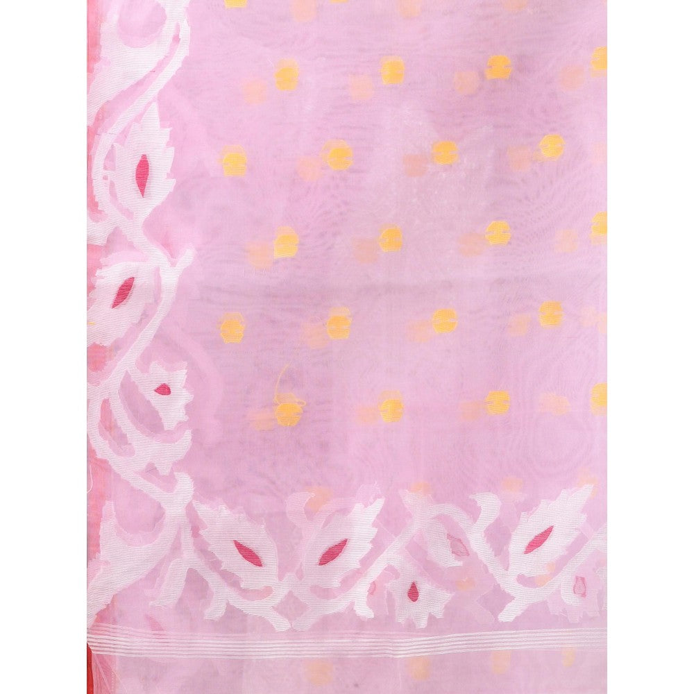 CHARUKRITI Baby Pink Muslin Soft Jamdani Design Saree with Unstitched Blouse